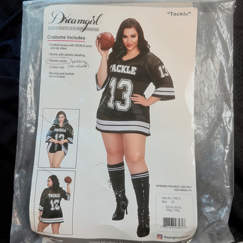 Dreamgirl Tackle Costume Womens 2X Black Good Football Jersey Shorts 11581X